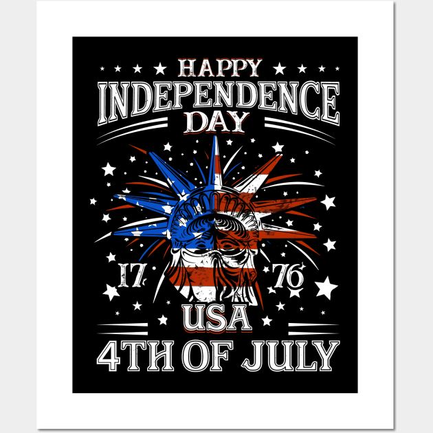 Happy 4 July Day Independence Memorial Day T-Shirt Wall Art by Upswipe.de